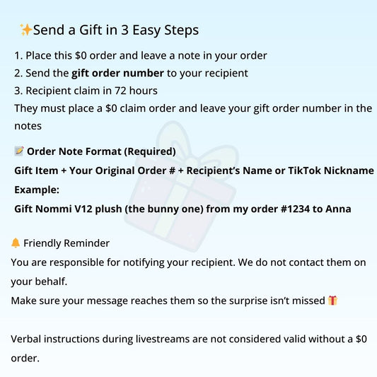 🎁 Gift Sending – $0 Gift Order Number